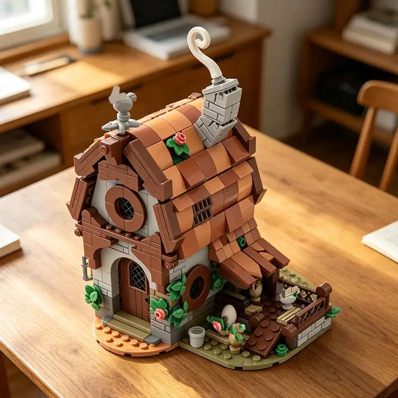 Фото Средневековый фермерский курятник MOC, деревенский домик, конструктор из мелких деталей, модель, игрушка, украшение, подарок, 518 деталей №5