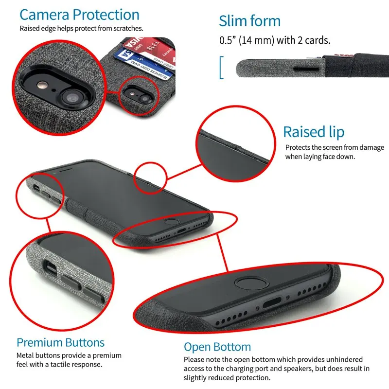 Wallet Card Case for iPhone  2022,  2020 / 8 / 7  Built-in Metal Plate, 2 Card Slots; Luxe M2, Black/Grey