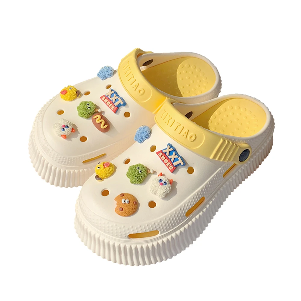 Симпатичные Мультяшные туфли с дырками для девочек летние сандалии на толстой