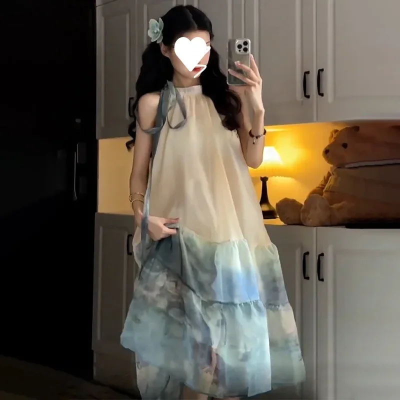 Женское длинное пляжное платье с вырезом Tankhalter лето 2023 новое без рукавов в