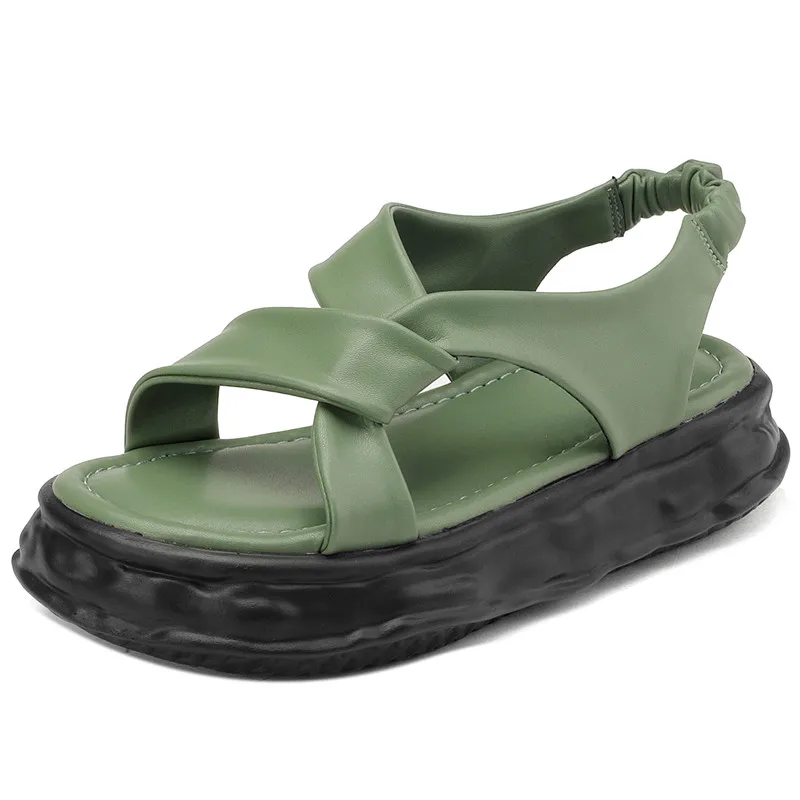 

Женские босоножки из натуральной кожи, на массивной платформе, без застежки