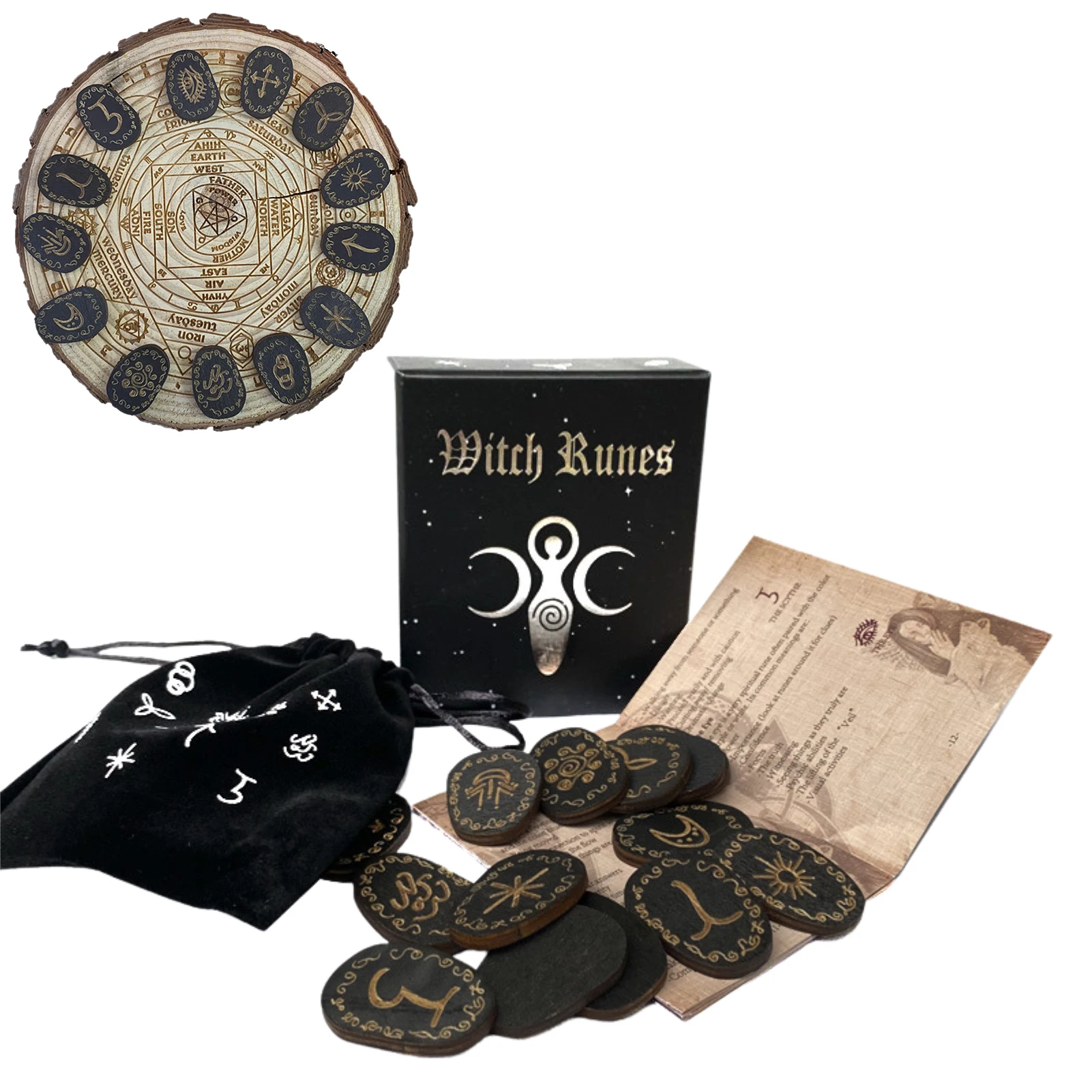 

Witch Runes Stone Set 14 PCS Wooden Rune Set Engraved Rune Symbol For Meditation Divination Rune Stones Set With Storage Bag