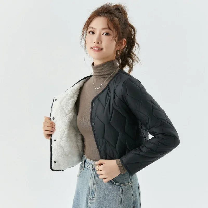 Женская зимняя куртка в римском стиле из шерсти ягненка и хлопка