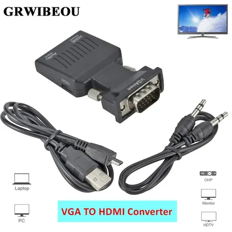 Видеоадаптер VGA (штекер)/HDMI (разъем), BGGQGG, с аудиокабелем, 720/1080p, для HDTV, монитора, проектора, ПК, ноутбука