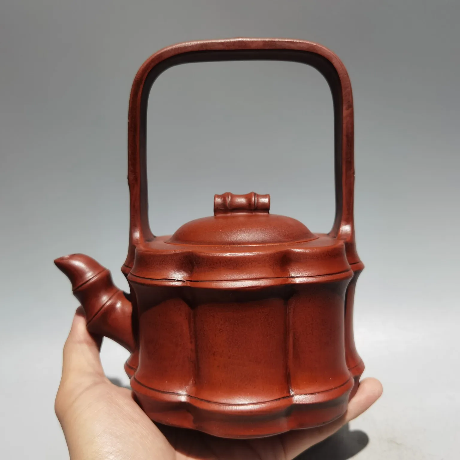 

Керамика Yixing Zisha 8 дюймов, емкость с бамбуковой Тыквой и подъемным лучом, чайник, украшения для сбора удачи из красной глины, городской домик