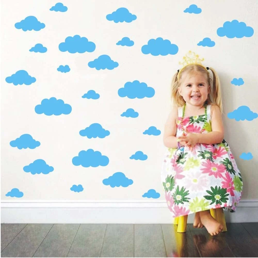 Colorful Cloud Wall Sticker DIY Kids Room Kindergarten Wallpaper Cartoon Decorative Sticker Self-Adhesive Art Decal 22 Colors