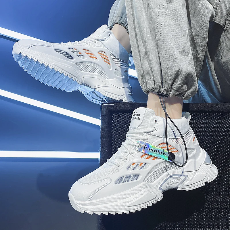 Men's High-top Sneakers Mesh Comfortable Breathable Casual Trend Sport Shoes Fashion Outdoor Lightweight Anti Skid Male Sneakers