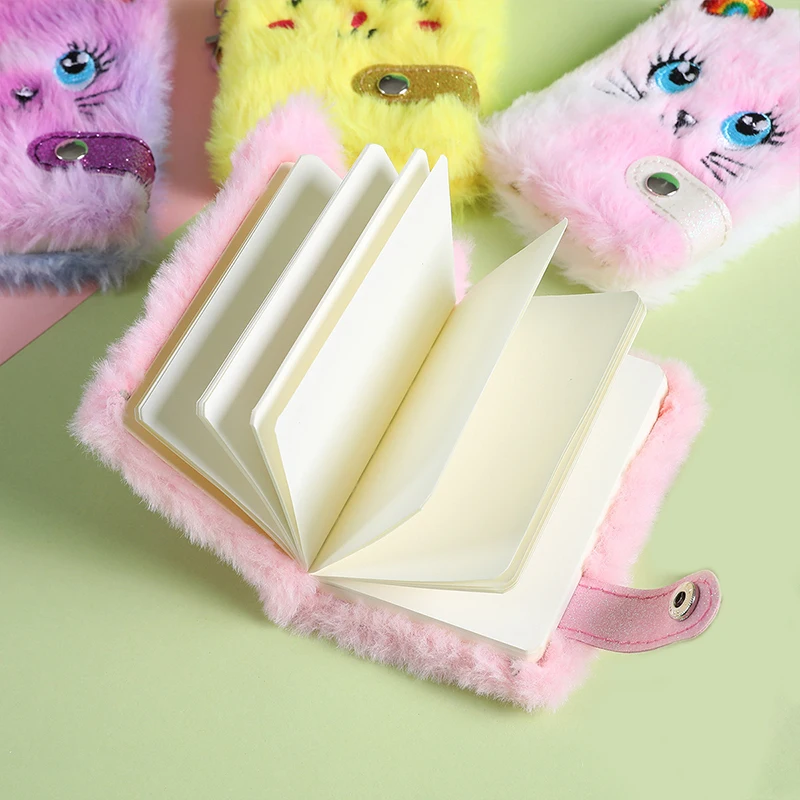 Cute Cat Plush Notebook For Girls Pendant Keychain Furry Cats Notebook Daily Planner Journal Book Girls School Stationery
