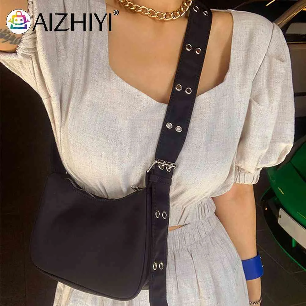 

Модные женские сумки через плечо с широким ремешком INS, Повседневная нейлоновая нагрудная сумка, женская черная пляжная дорожная сумка чере...