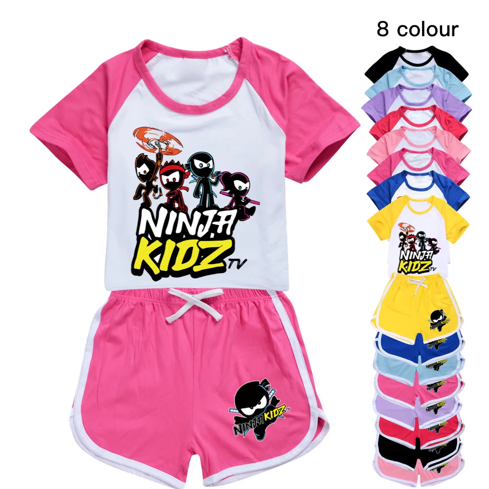 

Детская одежда Ninja Kidz, хлопковые спортивные костюмы, футболки, свитшот, комплект с мультяшным рисунком, одежда для маленьких мальчиков и девочек-подростков