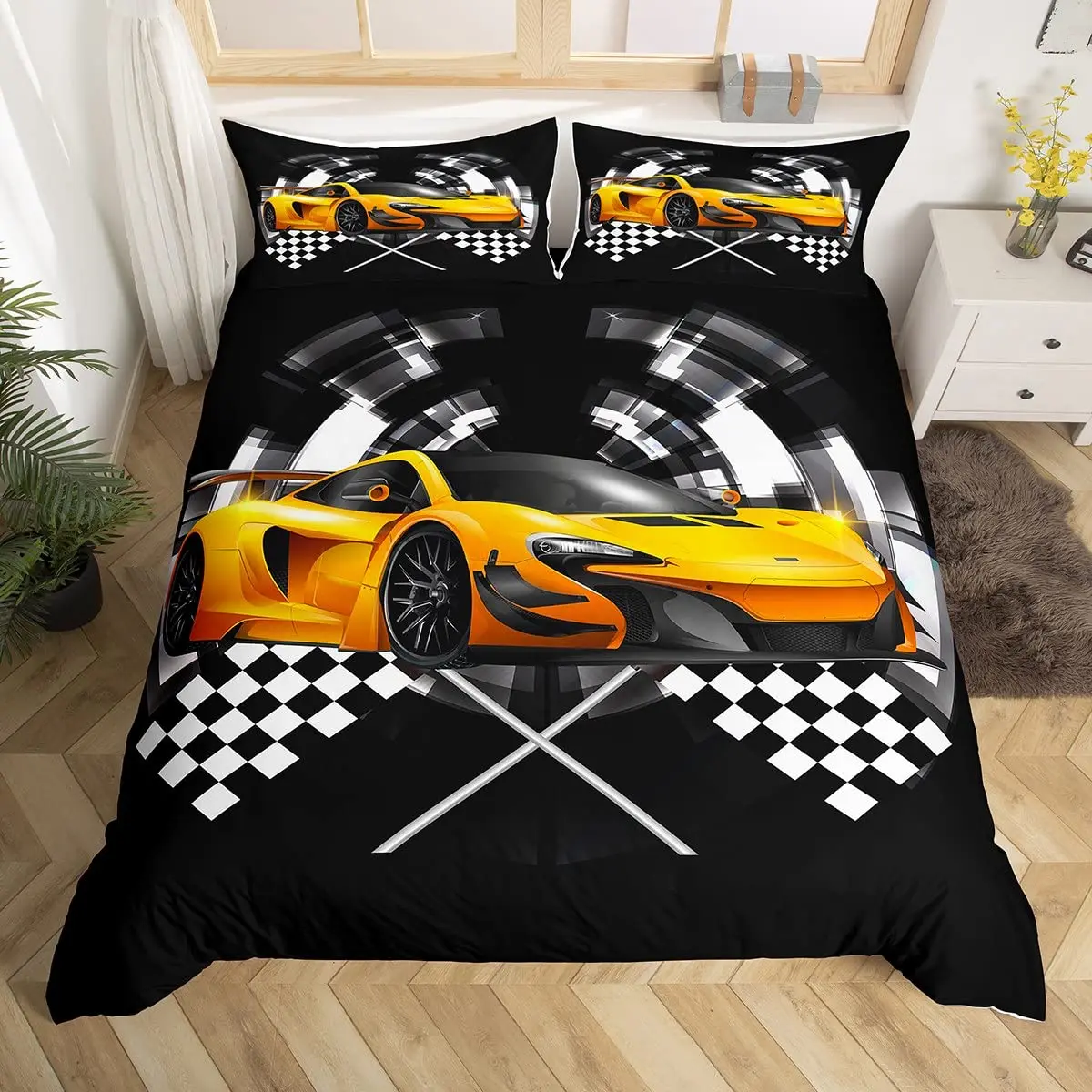 Race Car Duvet Cover for Kids Boys Teen Men Cool Speed Racing Car Automobile Print Sports Game Theme Duvet Cover with Pillowcase