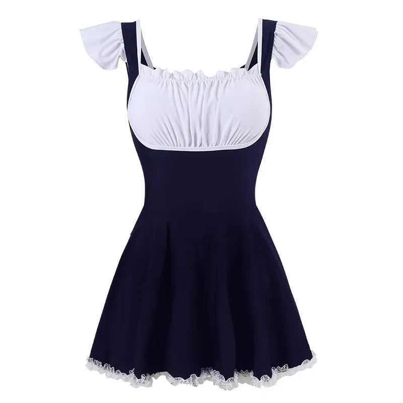JK Girls Maid Style Лолита цельный купальный купальник платье женские летние милые рюши без рукавов с открытой спиной купальники костюмы (art.: 3920cecc0d7d4) - 3920cecc0d7d4