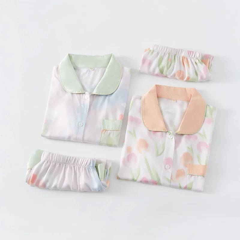 Летний свободный Гладкий пижамный комплект для женщин с розовым принтом