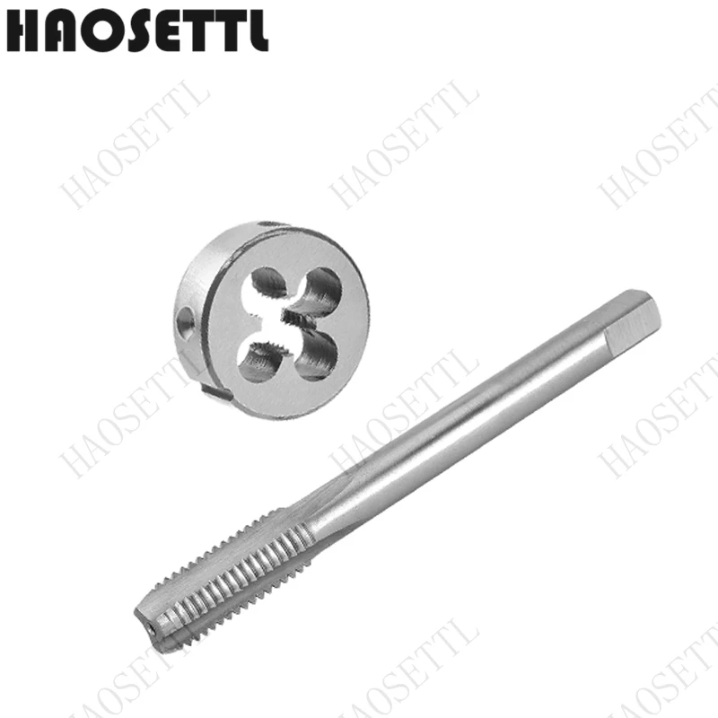 

HAOSETTL M9X0.5, M9X0.75, M9X1, M9X1.25, M9,5 X 0,75 Набор метчиков и матриц для правой руки, метчик для машинной резьбы и круглая матрица из быстрорежущей стали