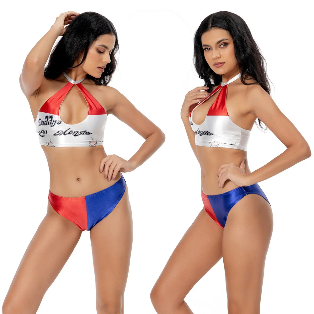 Маскировка Quinzel комплект бикини для косплея купальник костюм злодея из фильма