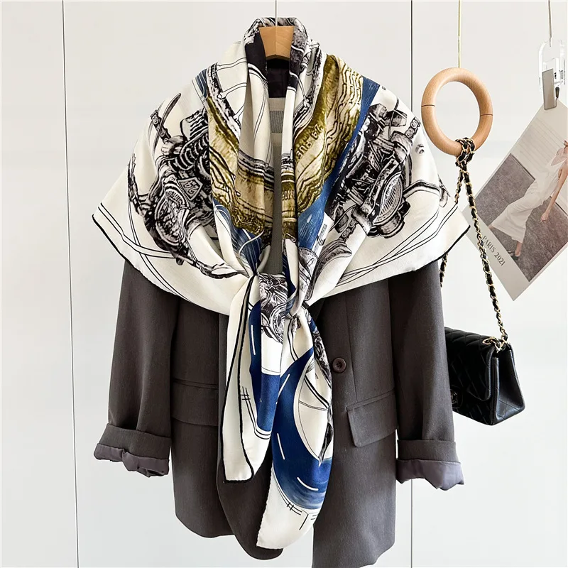 Большой шарф с двусторонним принтом роскошные шали из пашмины банданы хиджаб