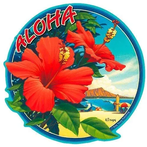 

Round Metal Tin Sign Decor Iron Painting Hibiscus - Hawaiian Alpine Beauty and Fresh Flowers Lakeside Art Decor