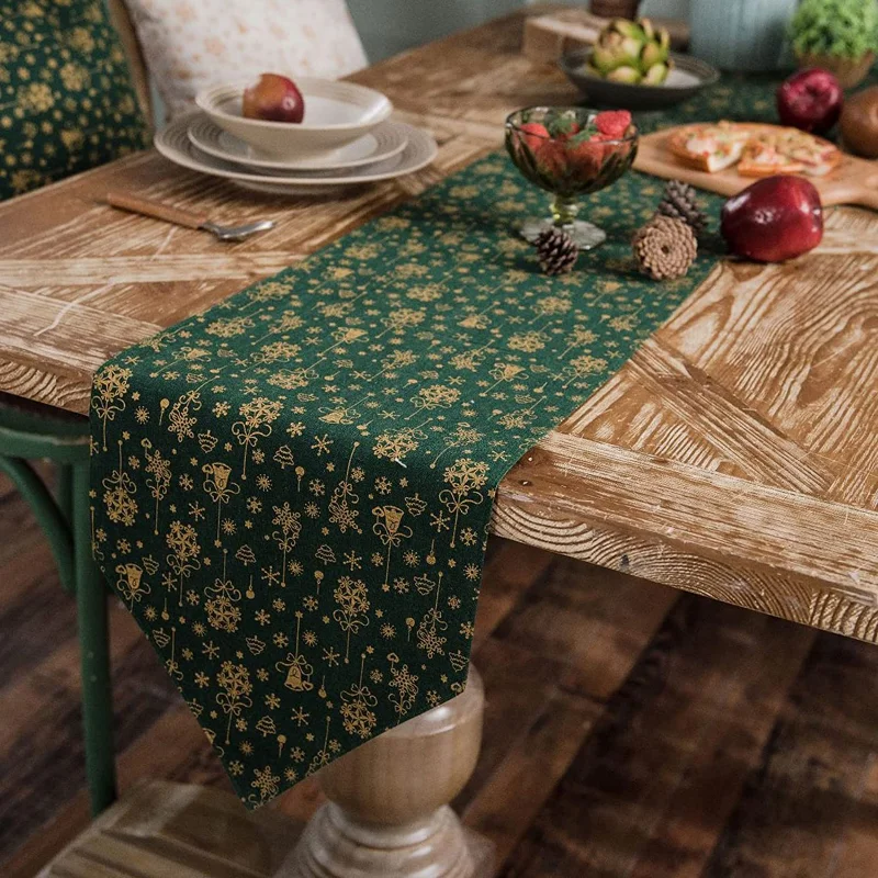 

świąteczna akcesoria stołowe kawy Klasyczny świąteczny czerwony/zielony bieżnik materiał lniany stół flaga moda dekoracja