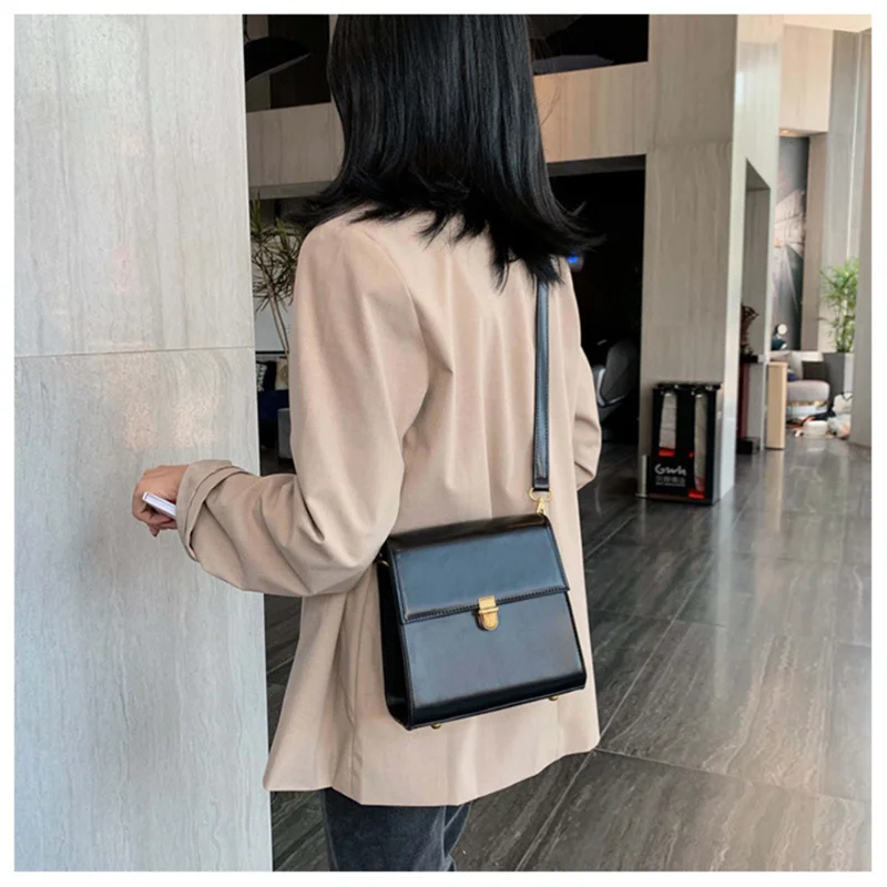 

Vintage Solid Color Leather Crossbody Bags For Women Simple Quality Shoulder Messenger Bag Lady Handbags Female Elegant Purses