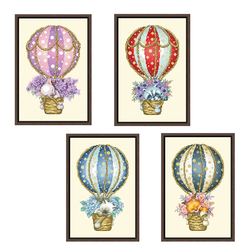 

Fox hot air balloon cross stitch kit 18ct 14ct 11ct light yellow canvas cloth cotton thread embroidery DIY handmade home deco