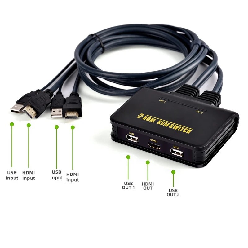 1080P при 60 Гц HDMI-совместимый и KVM USB 2.0 2x1 ПЕРЕКЛЮЧАТЕЛЬ Hotkey для двух компьютеров