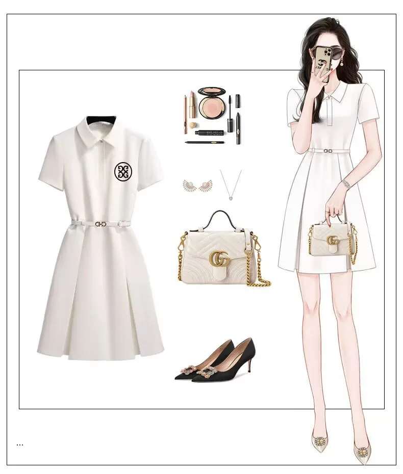 Women's Embroidered Logo Dress 2023 New Thin Shirt Dress Women's Summer New Golf Dress
