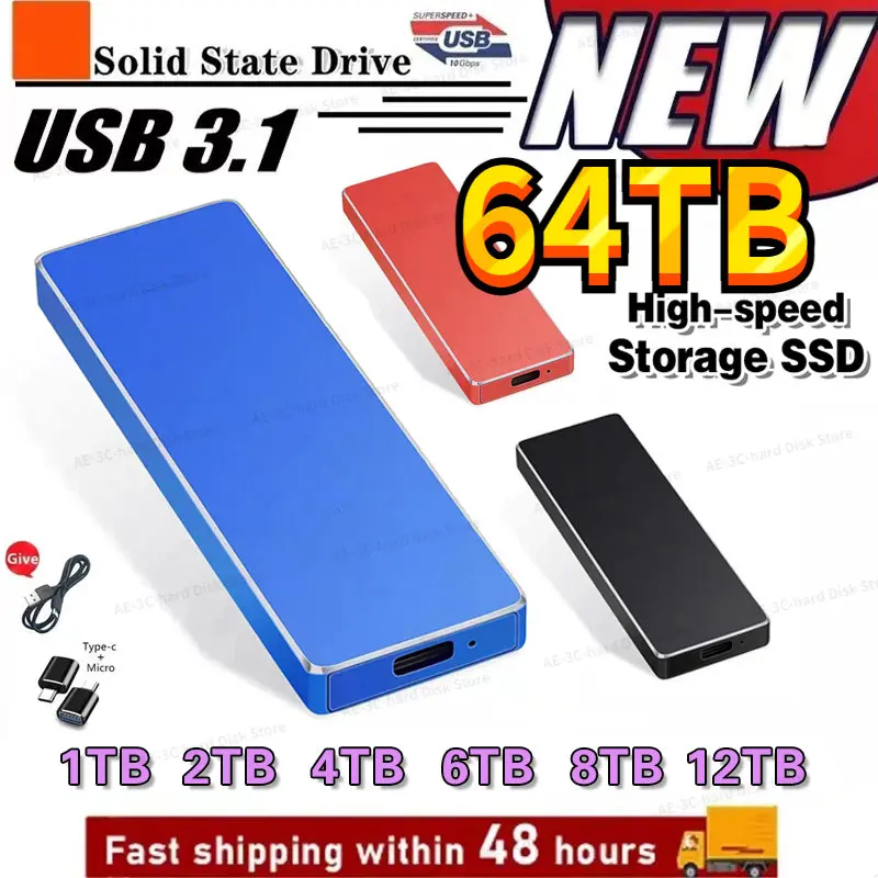 

Portable External SSD Solid State Drive 64TB 32TB 16TB 2TB Hard Drive Type-C USB 3.1 8TB Hard Disks for Laptops Notebook Desktop