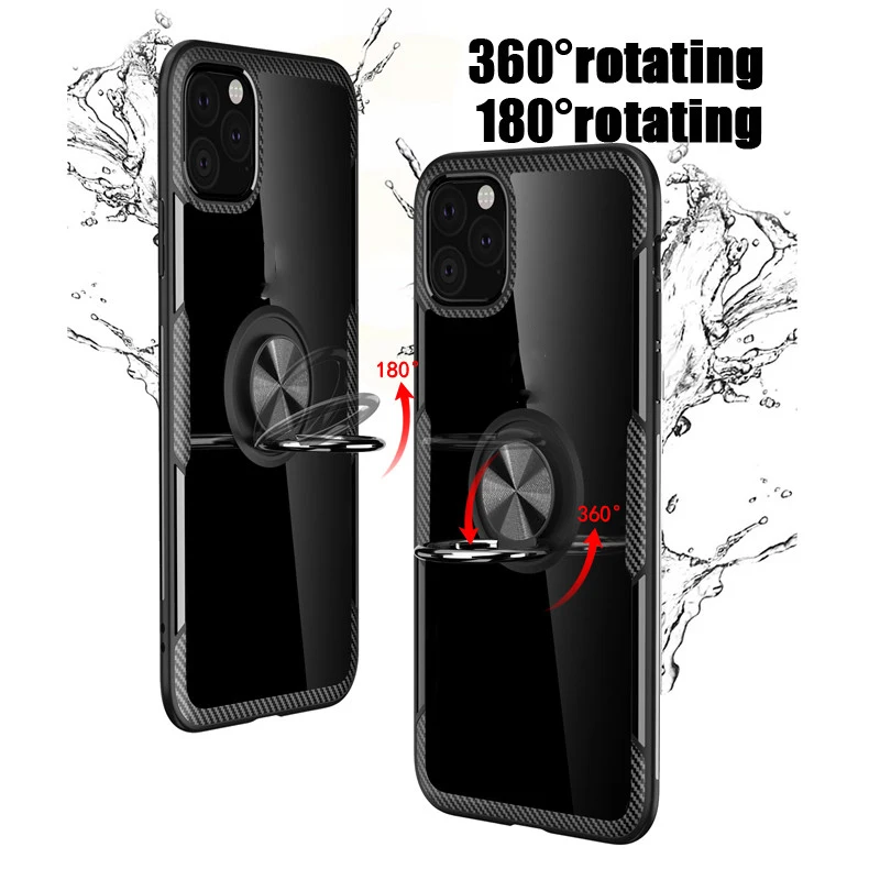 Luxury Transparent Case For iPhone 12 13Pro X XR XS MAx 7 8 Plus SE2020 Magnetic Ring Full Shockproof Cover For iPhone 11ProMax