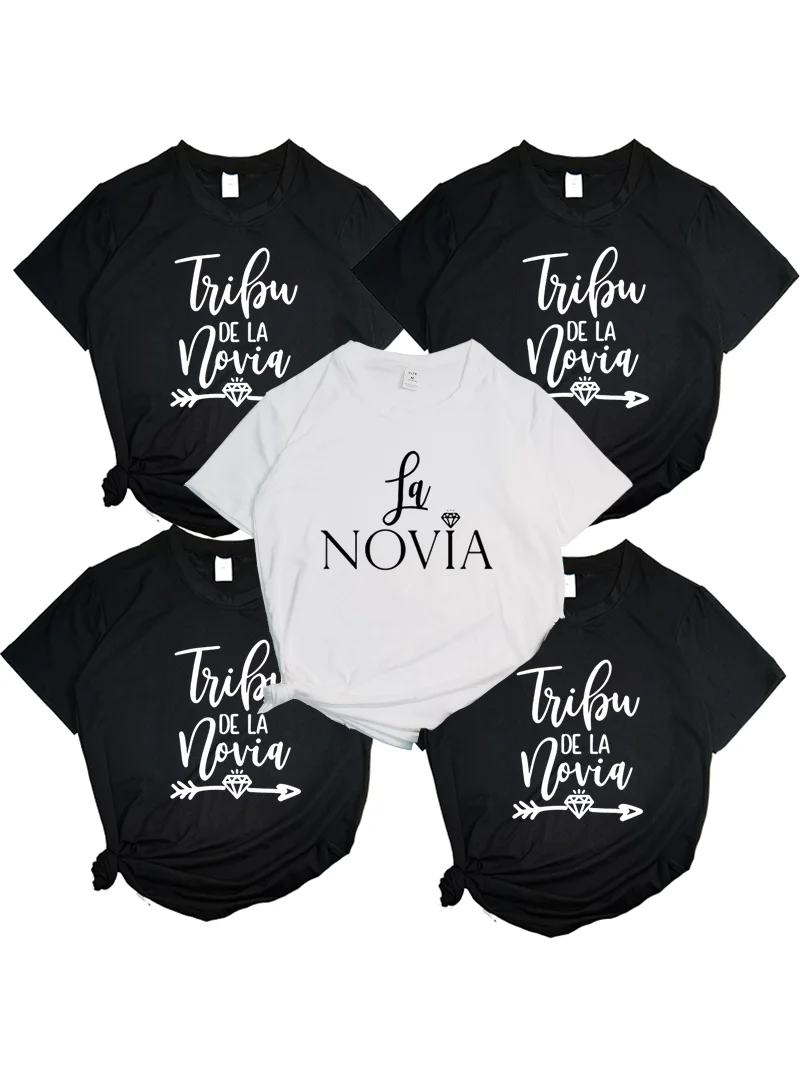 Women La Novia Spain Inscriptions Team Bride Femme Wedding Shower T-Shirt Girl Bachelorette Hen Party T Shirts