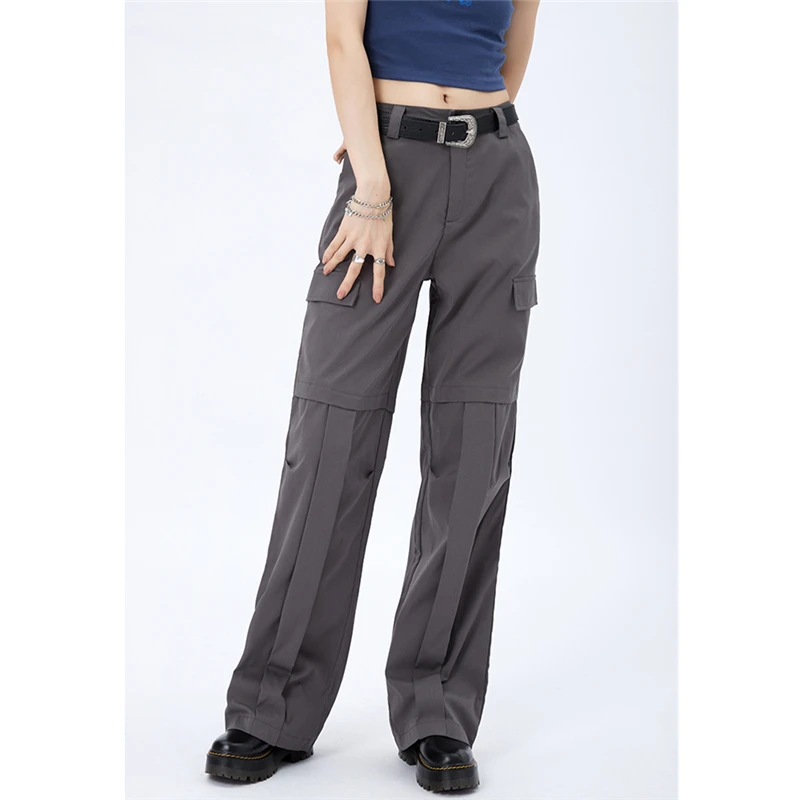 Брюки-карго Женские винтажные темно-серые тонкая складная Одежда мешковатые