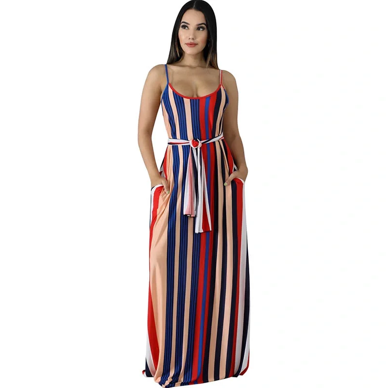

Hot Sale Casual Striped Straps Maxi Dress