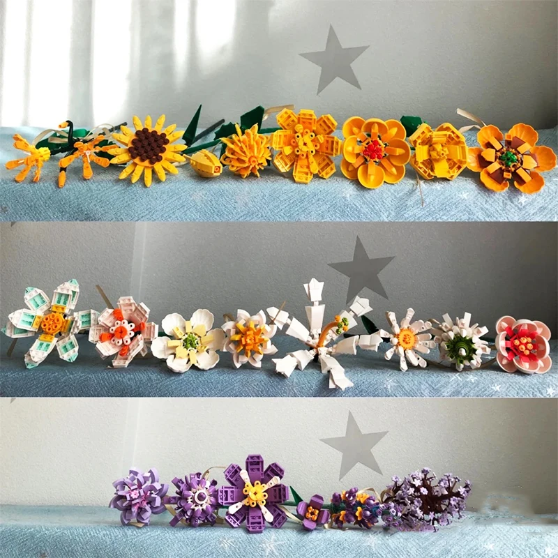 

Sunflower Lotus Hibiscus Rosa-sinensis Carnation Camellia Tulips Lily of the valley Building Block Bouquet Birthday Gift Toys