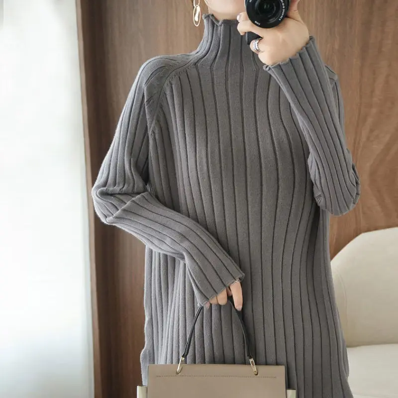 

2022 New Arrival Autumn Winter Women Loose Casual Turtleneck Long Sleeve Pullover All-matched Korean Style Knitted Sweater P779