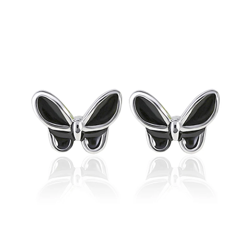 Cute Romantic Butterfly Minimal Stud Earrings For Women Black Epoxy Copper Female Tiny Trendy Earring Piercing Nail Accessories