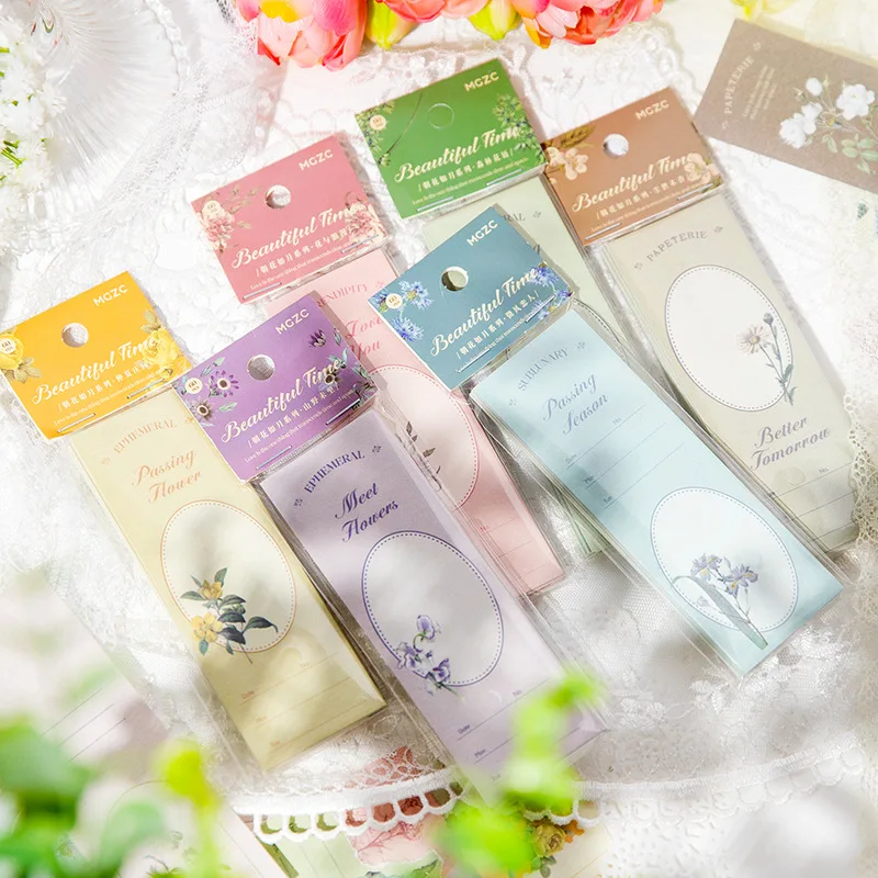 

60Sheets Writable Paper Memo Pad Frame Flower Decorative Stationery Scrapbooking Diary Album INS Plants Strip Material Paper