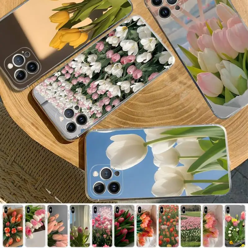 

Tulip flower Phone Case For iPhone 8 7 6 6S Plus X SE 2020 XR XS 14 11 12 13 Mini Pro Max Mobile Case