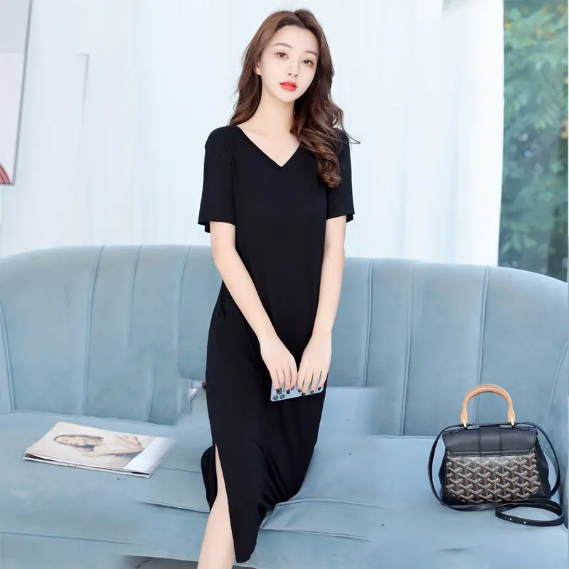 Ночная рубашка женская из модала с коротким рукавом длинное тонкое Летнее