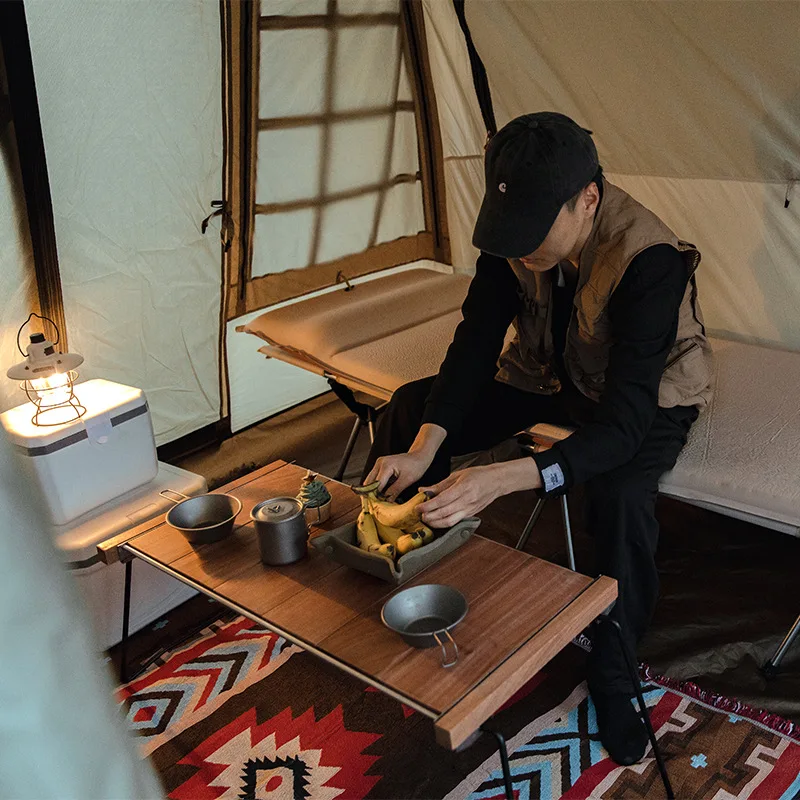 

Outdoor Table Camping Detachable Assembly Stainless Steel Solid Wood Splicing Table Foldable Picnic Table Camping Grill Table