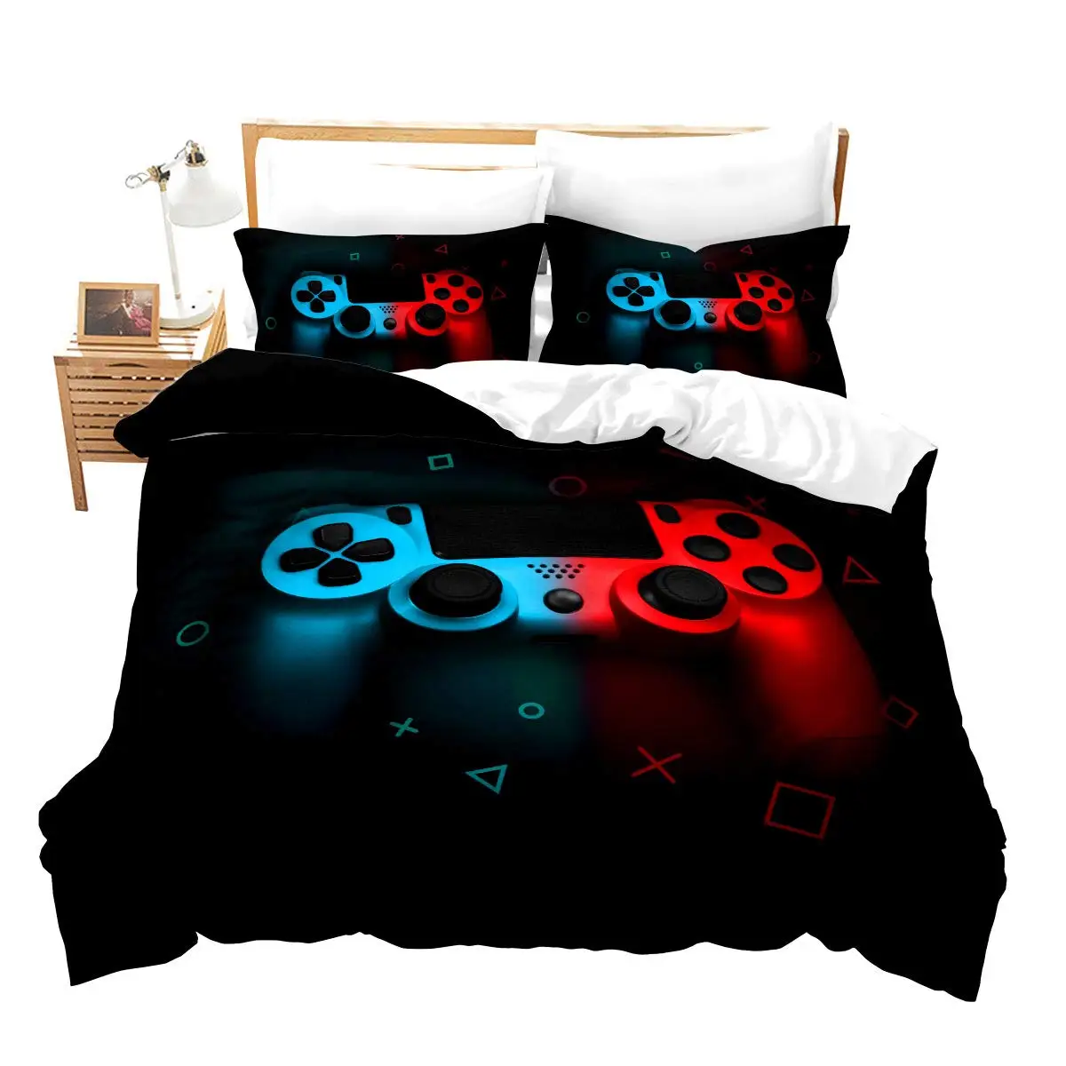 

Gamer Duvet Cover for Boys Gaming Cover Cool Games Gamepad Bedding Set Teen Game Room Decor Modern Gradient Soft Red and Blue