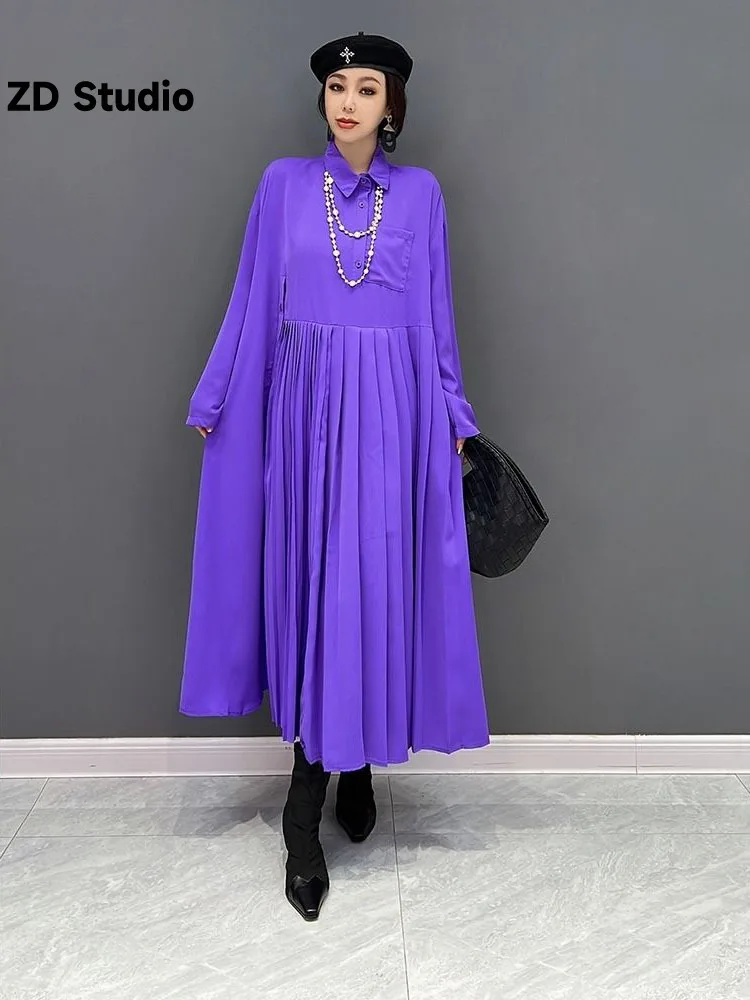 

[ZD Studio] 2023 Spring New Korean Fashion Collar Shirt Dress Elegant Woman Loose robe