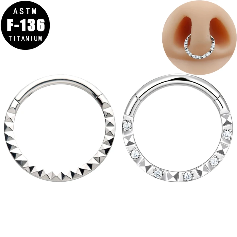 

ASTM F136 Titanium Nose Rings Helix Ear Piercing CZ Pyramid Front Hoop Septum Clicker Cartilage Tragus Earring Nose Stud Jewelry