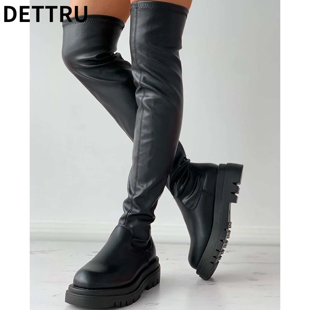 

DORATASIA Brand New Female Platform Thigh High Boots Fashion Slim Chunky Heels Over The Knee Boots Women Party Shoes Woman