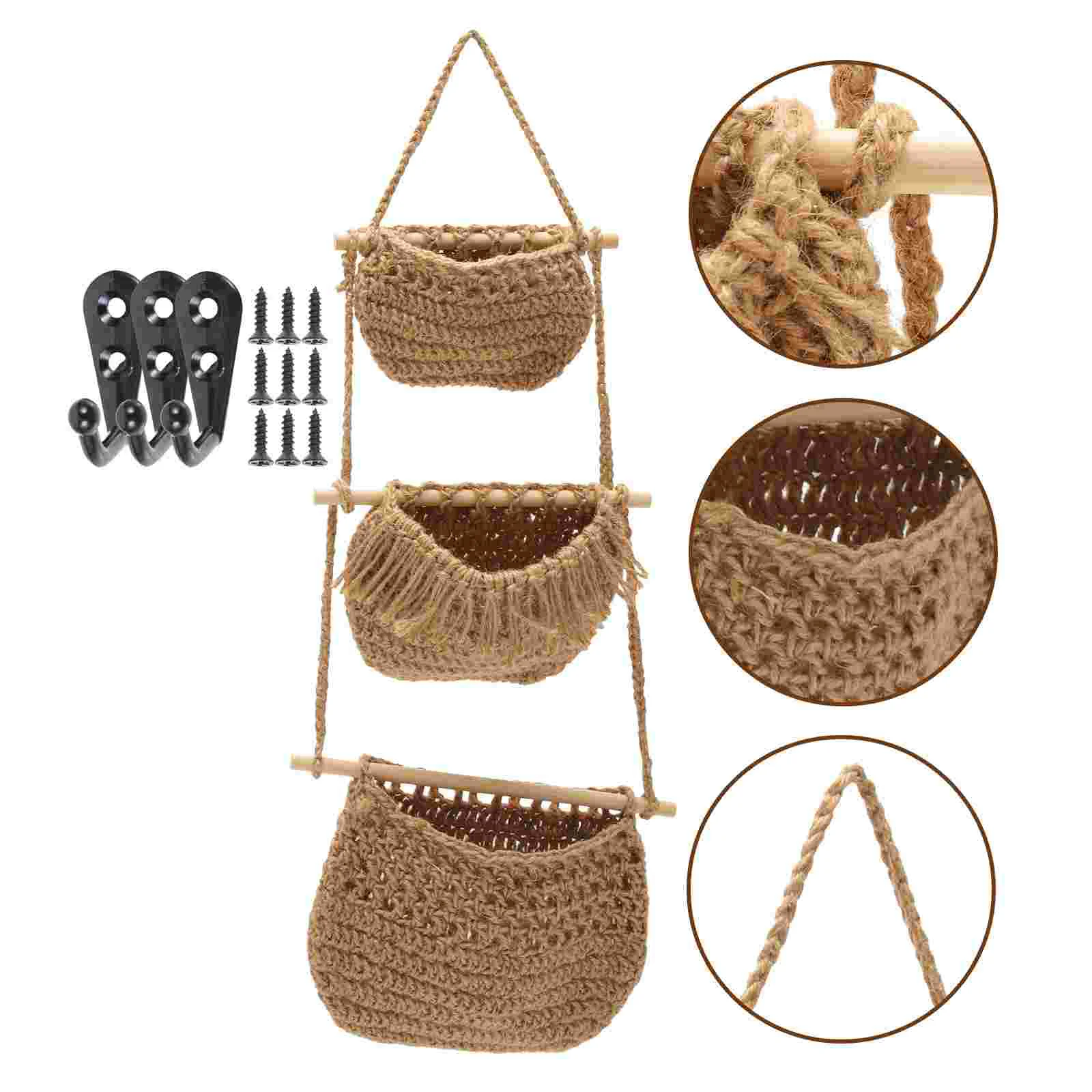

Basket Hanging Fruit Wall Tier Macrame Woven Baskets Hammockorganizer Vegetable Storage Rope Hanger Planter Door Kitchen Over