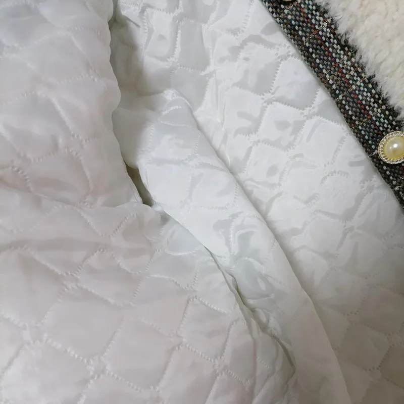 Women Winter Coat Faux Fur Lambskin Button Coat Fake Fur Fluffy Jacket Plush Two-piece suit Kawaii Plaid Outerwear Harajuku