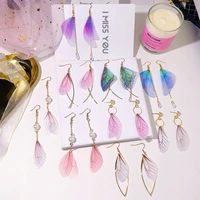 retro solid color tulle butterfly wings ear hook earrings for women temperament drop earrings ethnic style jewelry new fashion