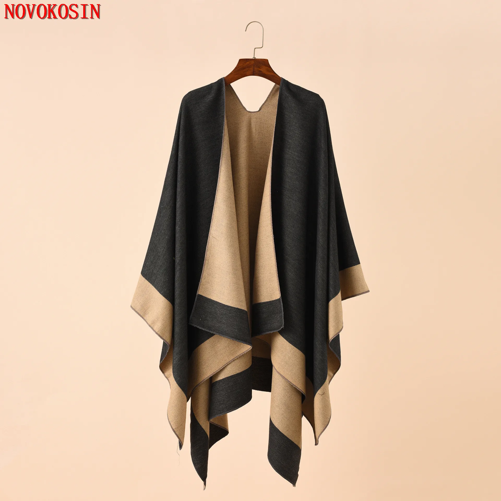 

34 Colors Jacquard Weave Back Split Cape Big Pendulum Cardigan Winter Loose Poncho Women Faux Cashmere Cloak Out Streetwear Coat