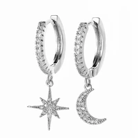 new trendy silver plated star moon drop earrings for women shine white cz stone full paved fashion jewelry delicate party gift