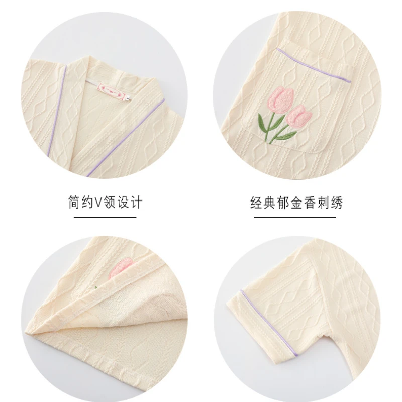 2023 New Pajamas Women's Summer Cardigan Sweet and Cute Thin Section Loose Can Be Worn Outside Homewear Girl Suit Leisure Wear