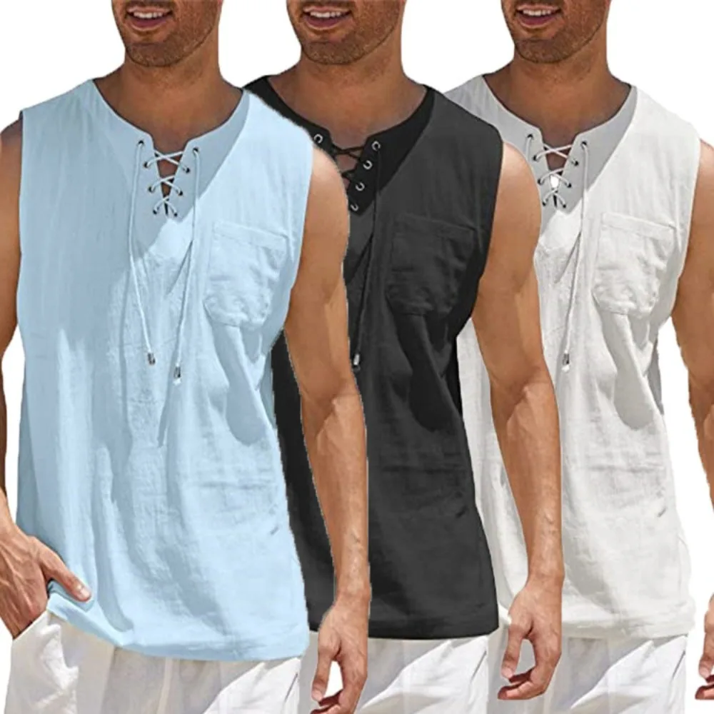 

Men's Sleeveless Top Air Eye Tie Stand Collar Men's Pullover Shirt