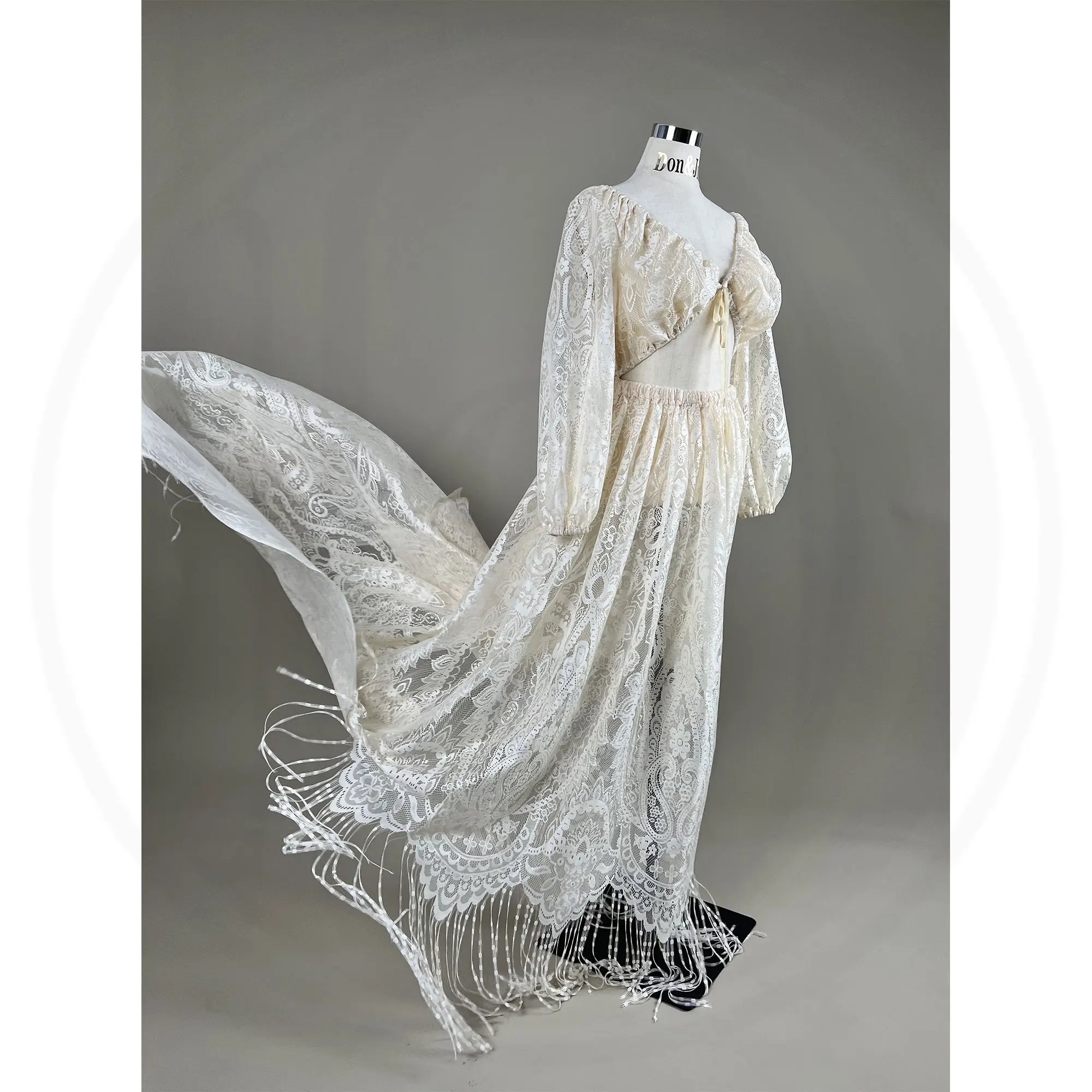 Don &amp Judy богемное кружевное платье с кисточками для беременных длинными рукавами